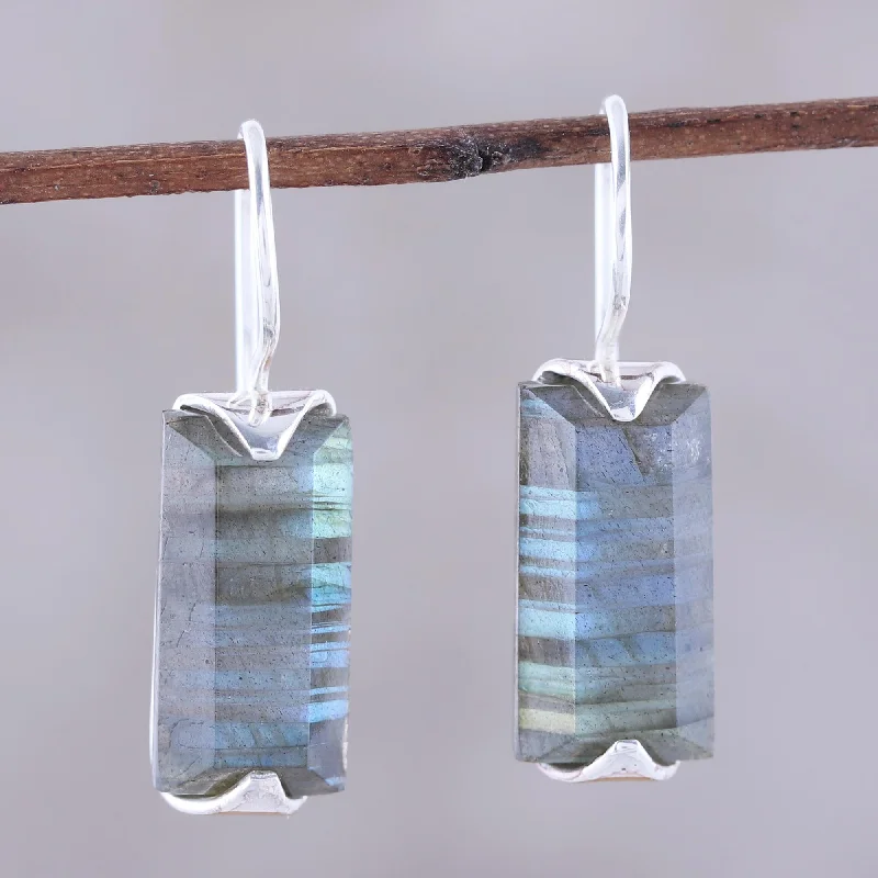 Beautiful Aurora 12-Carat Labradorite Drop Earrings from India