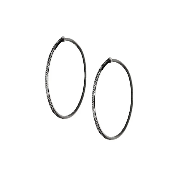 Black Rhodium-Plated 18K White Gold Black Diamond Hoops