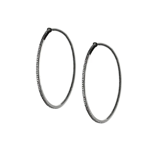 Black Rhodium-Plated 18K White Gold Black Diamond Large Locking Post Hoops