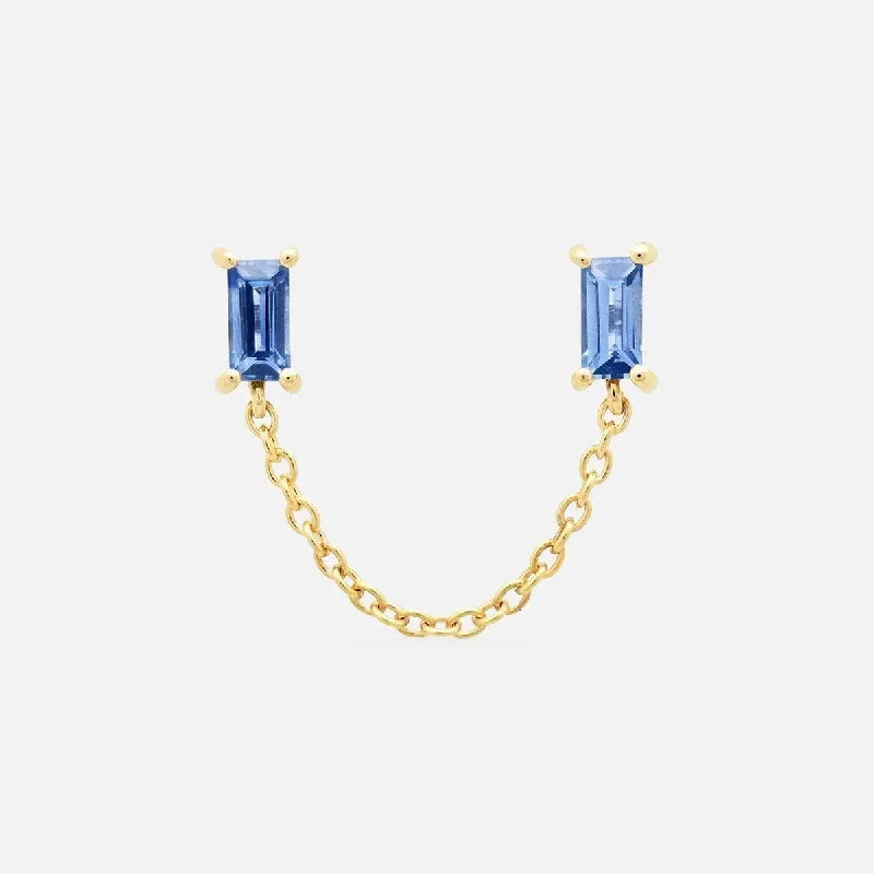 Blue Sapphire Baguette Chain Stud