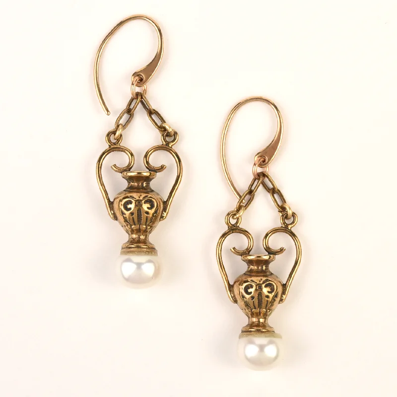 Bronze Vase Earrings with Pearls