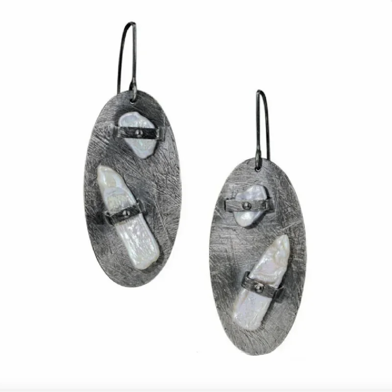 Carved Ellipse Double Band Earrings