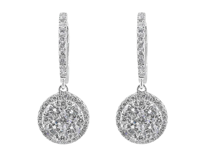 18k White Gold Diamond Circle Drop Earrings