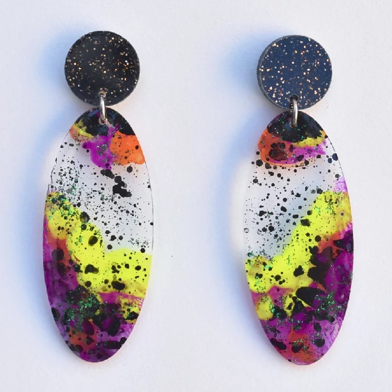 Disco Drop Post Earrings in Black and Kiwi