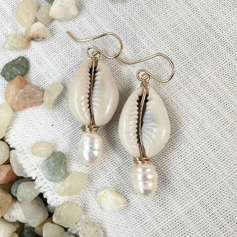 Cowrie and Pearl Earrings