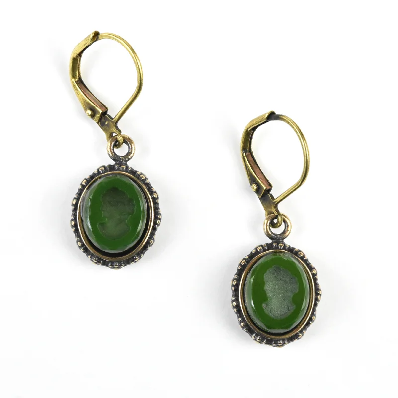 Dainty Forrest Green Intaglio Earrings