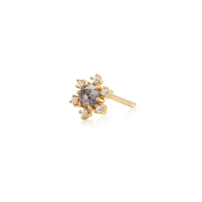 DARA | Grey Diamond and White Sapphire Starburst Stud Single Earring