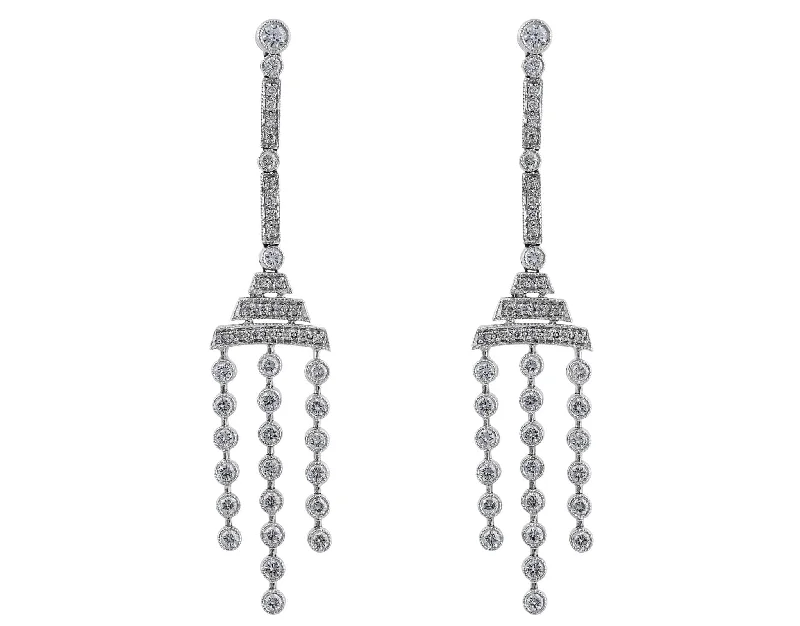 Platinum Diamond Art Deco Drop Earrings