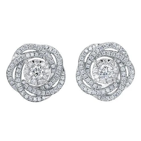 Diamond Bouquet Flower Earrings in White Gold .70 ct.