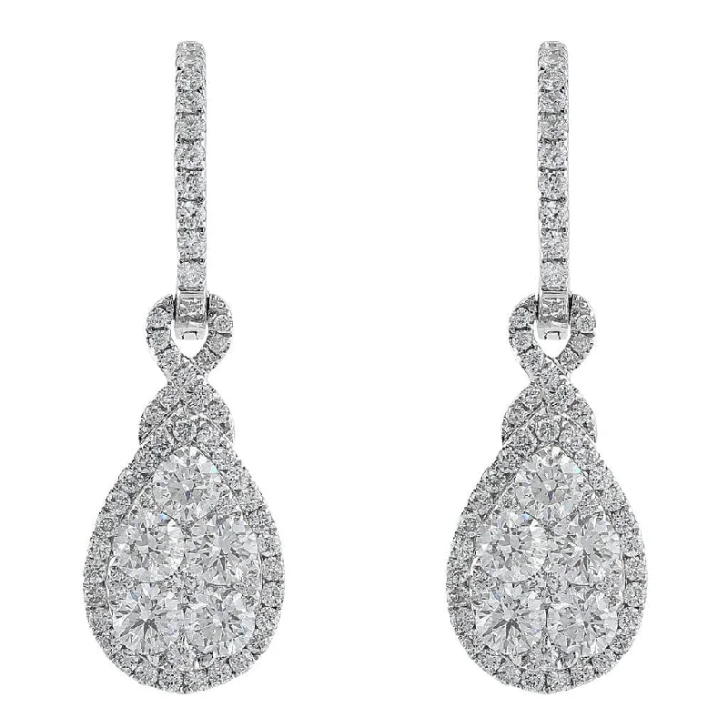 18k White Gold Diamond Cluster Teardrop Earrings