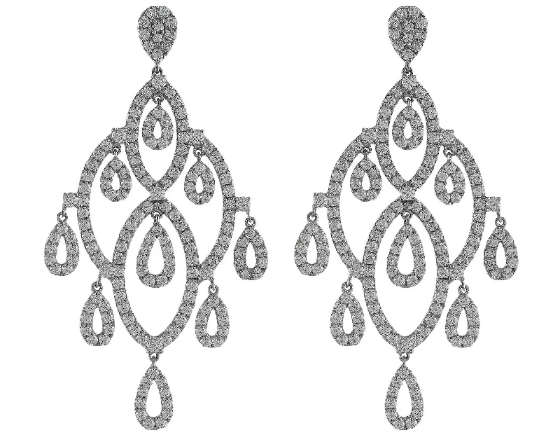 18k White Gold Diamond Drop Chandelier Stud Earrings