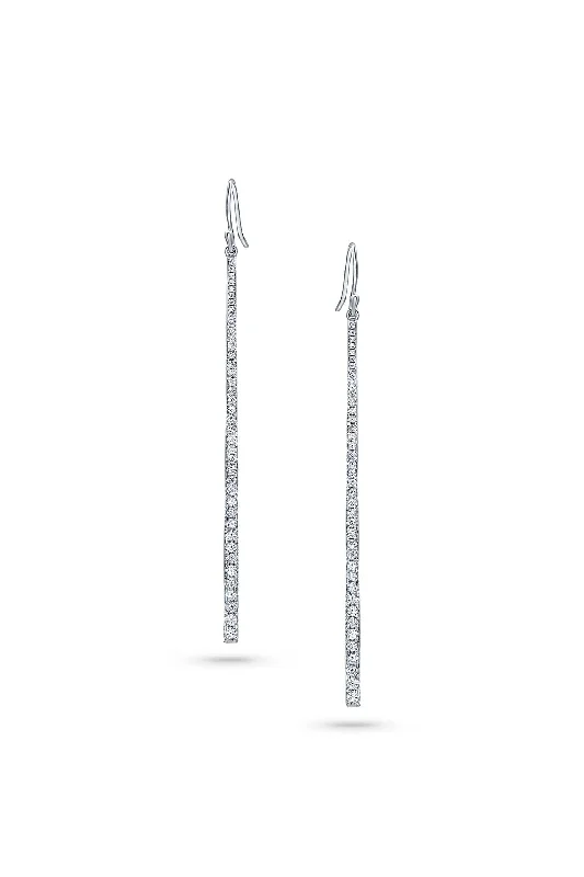 18k White Gold Diamond Long Bar Drop Earrings