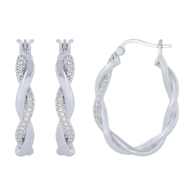 Sterling Silver 1/3Ctw Twisted Hoop Earrings