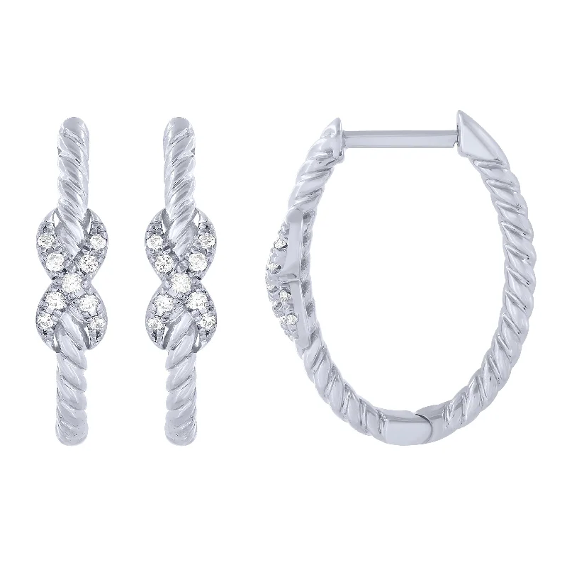 Sterling Silver 1/10Ctw Diamond Twisted Hoops