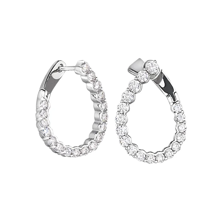 Platinum Finish Sterling Silver Micropave Hoop Earrings with Simulated Diamonds