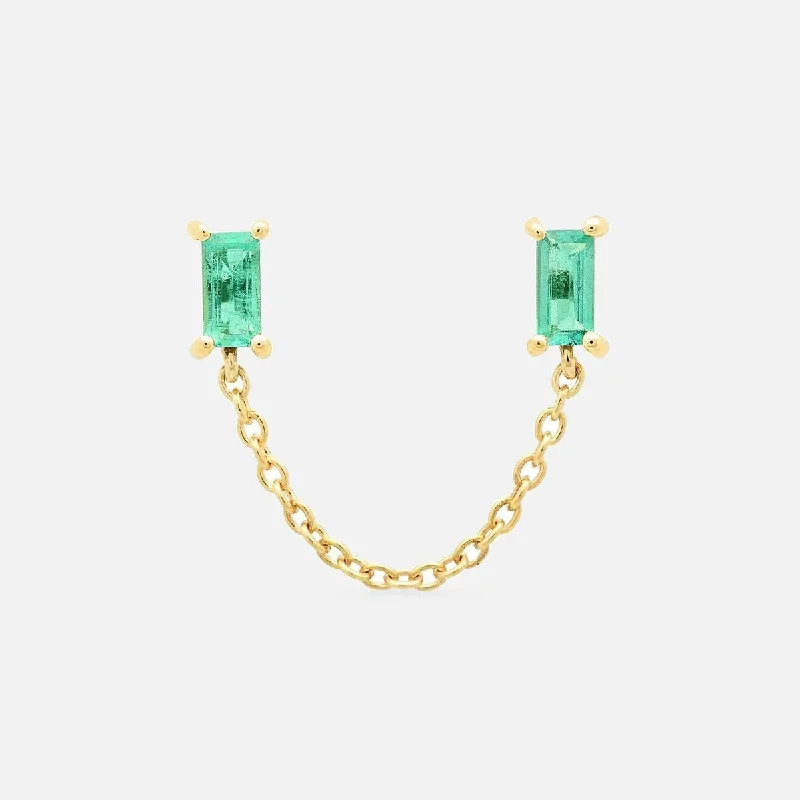 Emerald Baguette Chain Stud