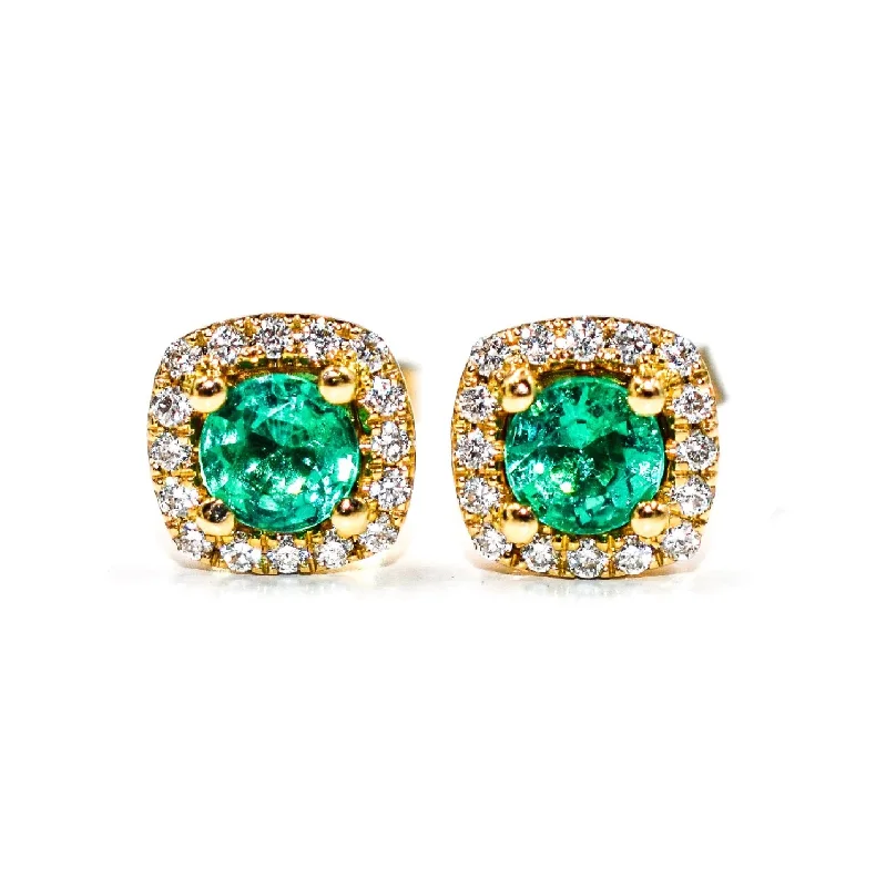 Emerald Diamond Halo Earrings