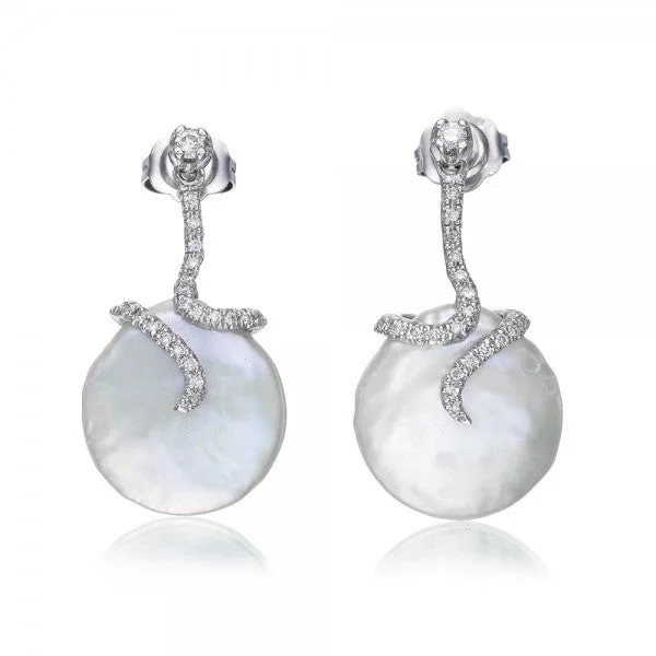 Enchanting Cultured Freshwater Coin Pearl & Diamond Earrings