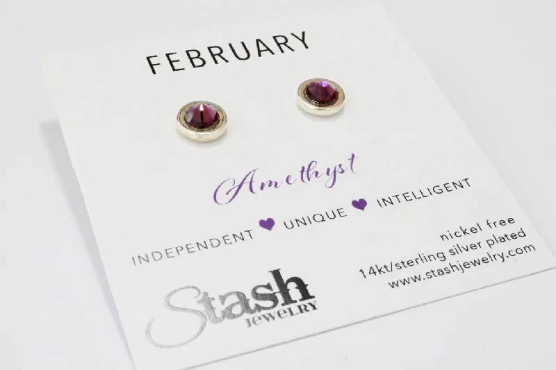 February Birthstone Amethyst Crystal Studs