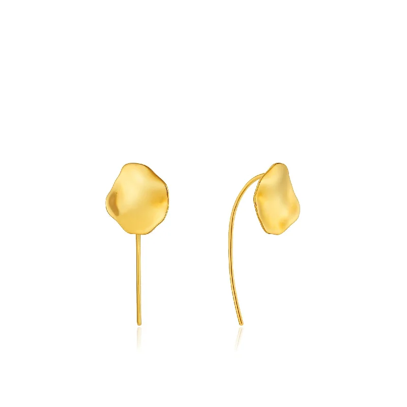 Gold Crush Disc Solid Drop Earrings