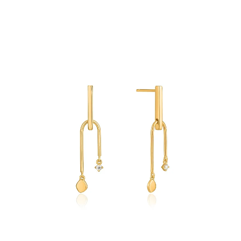 Gold Double Drop Stud Earrings