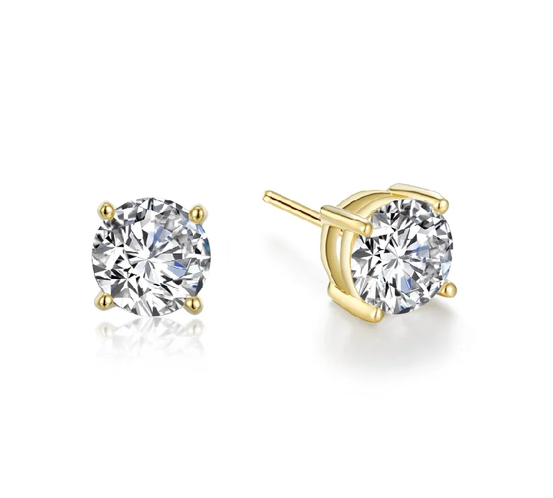 Gold Plated 4 Prong Round Stud Earrings