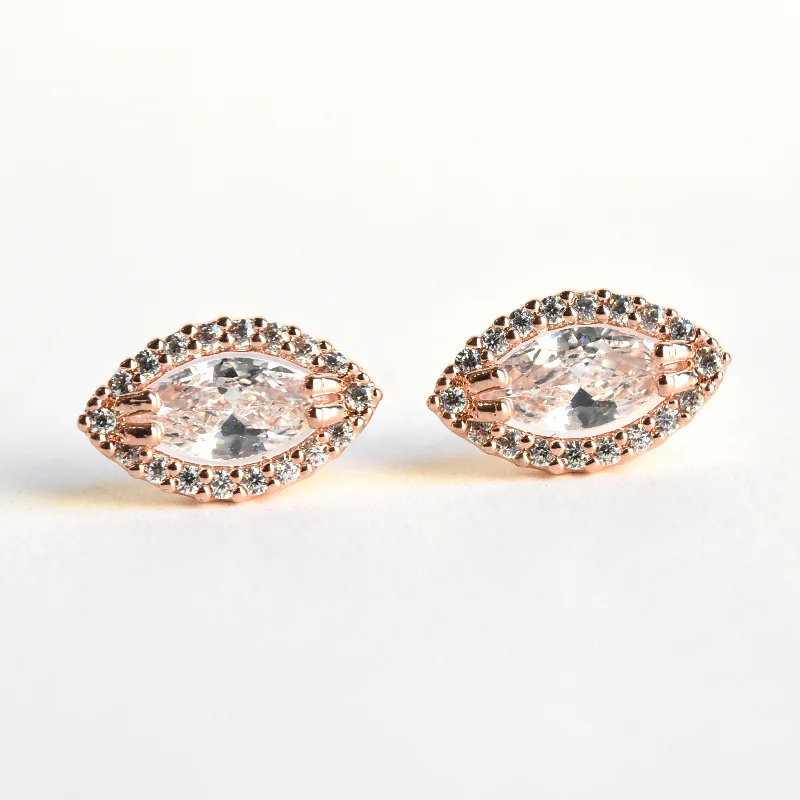 Halo Marquise Studs in Rose Gold Tone