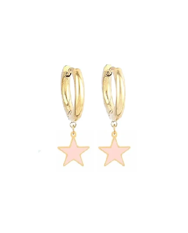 HF Stainless Hoop Enamel Pink Star