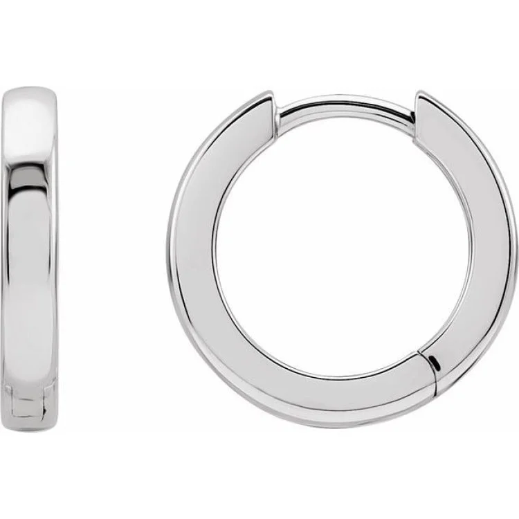 14K White 14 mm Hinged Hoop Earring