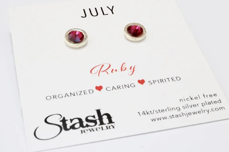 July Birthstone Ruby Crystal Studs