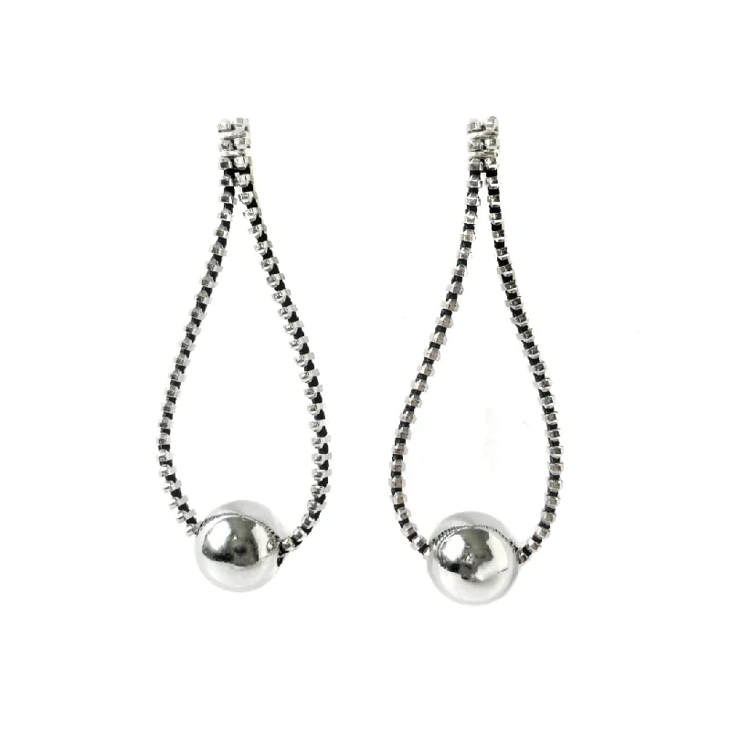 Long Loop Bead Earrings, Silver