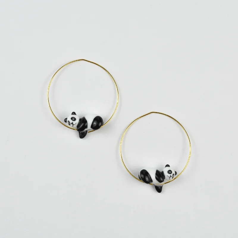 Lounging Panda Hoop Earrings