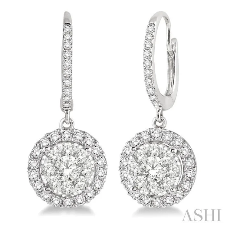 1 Ctw Round Cut Diamond Lovebright Earrings in 14K White Gold