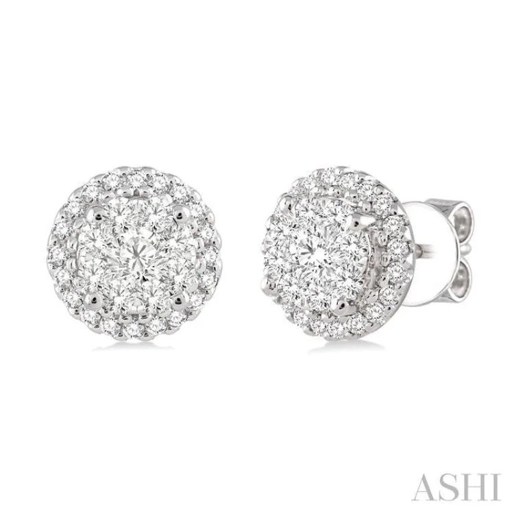 3/4 Ctw Lovebright Round Cut Diamond Earrings in 14K White Gold