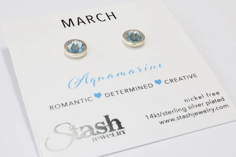 March Birthstone Aquamarine Crystal Studs