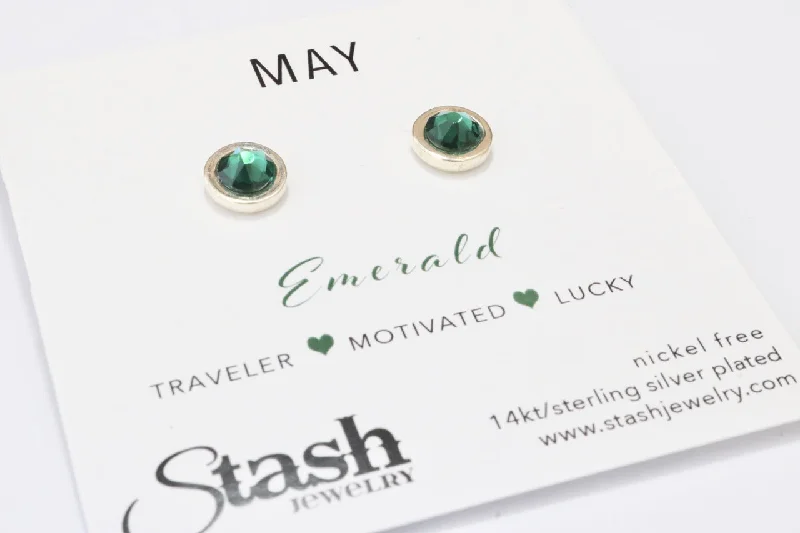 May Birthstone Emerald Crystal Studs