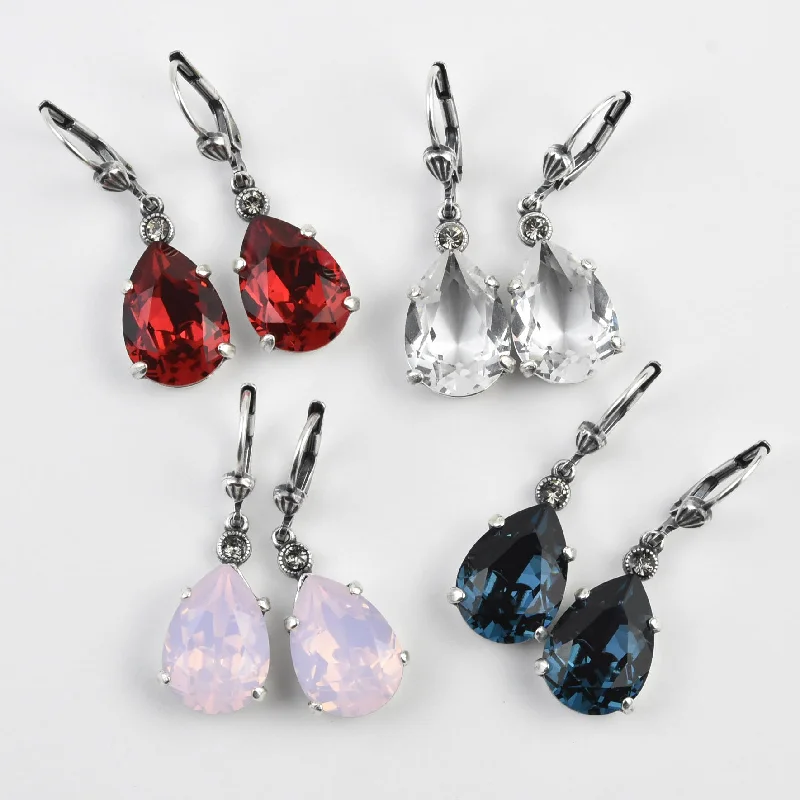 Crystal Teardrop Earrings in Silver Plate