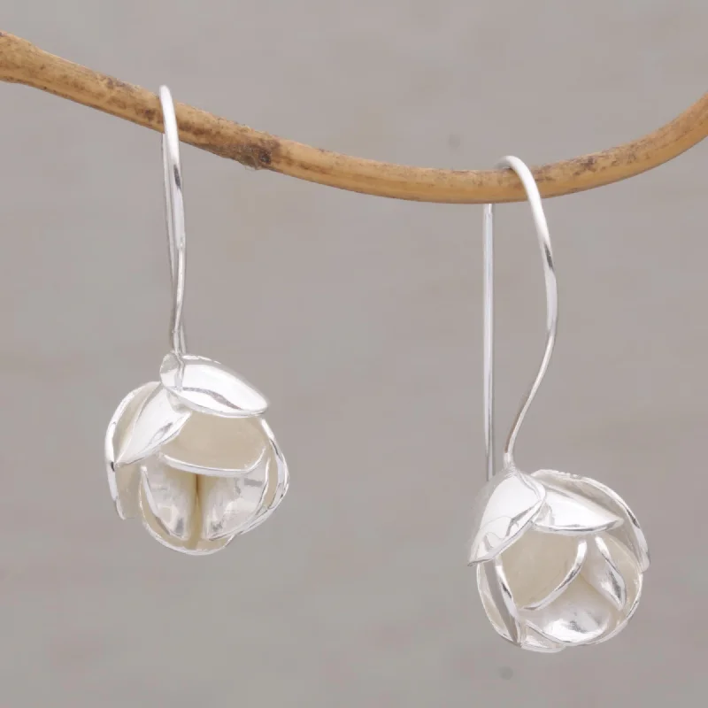 Modest Primrose Floral Drop Earrings in Sterling Silver from Bali