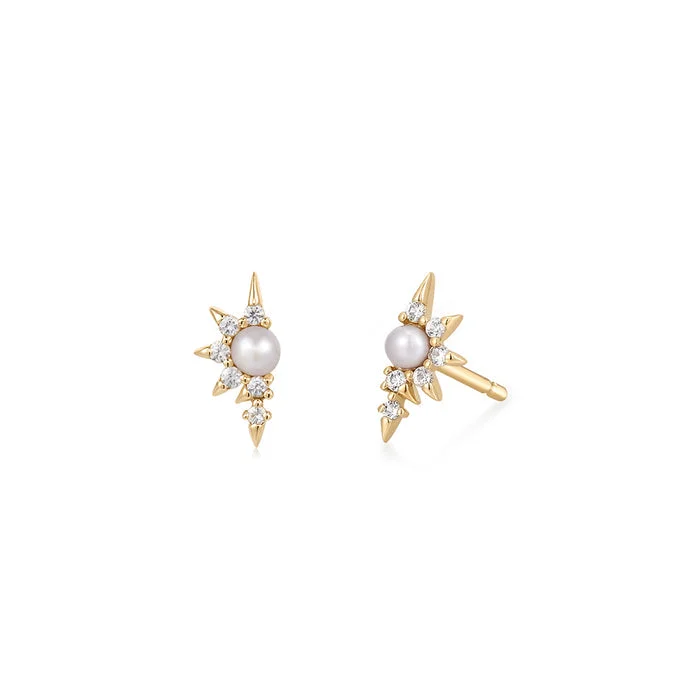 NIXIE | Pearl and White Sapphire Stud Earrings