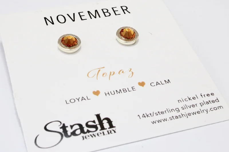 November Birthstone Citrine Crystal Studs