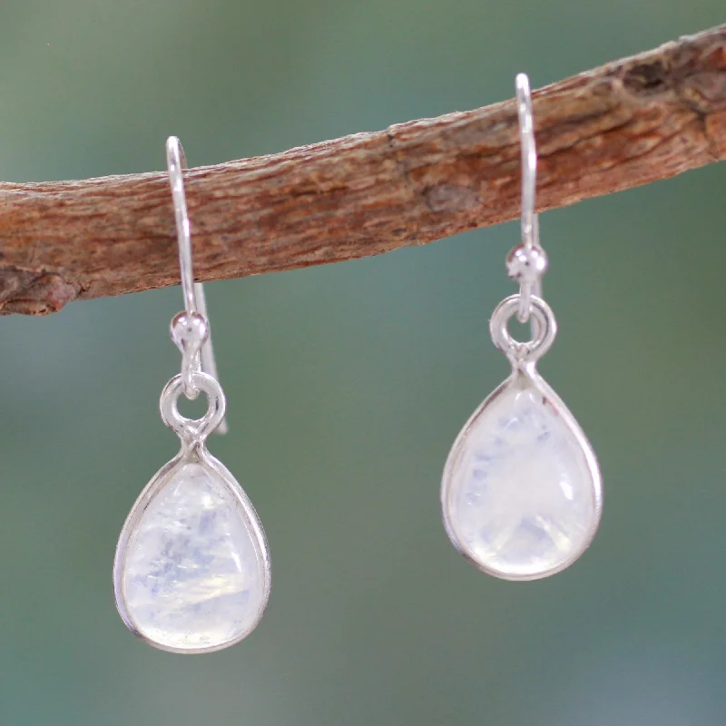 Silver Moonstone Teardrop Dangle Earrings