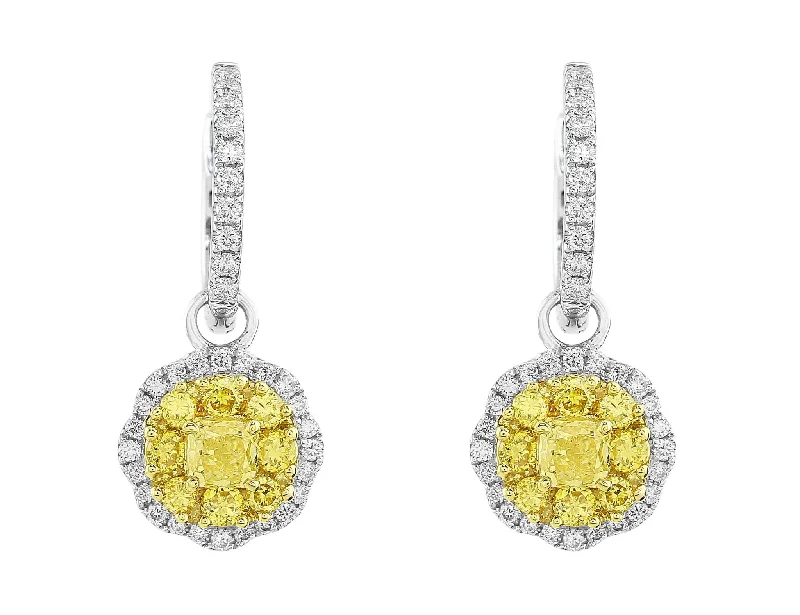 18k White Gold Octagonal Yellow Diamond Drop Earrings