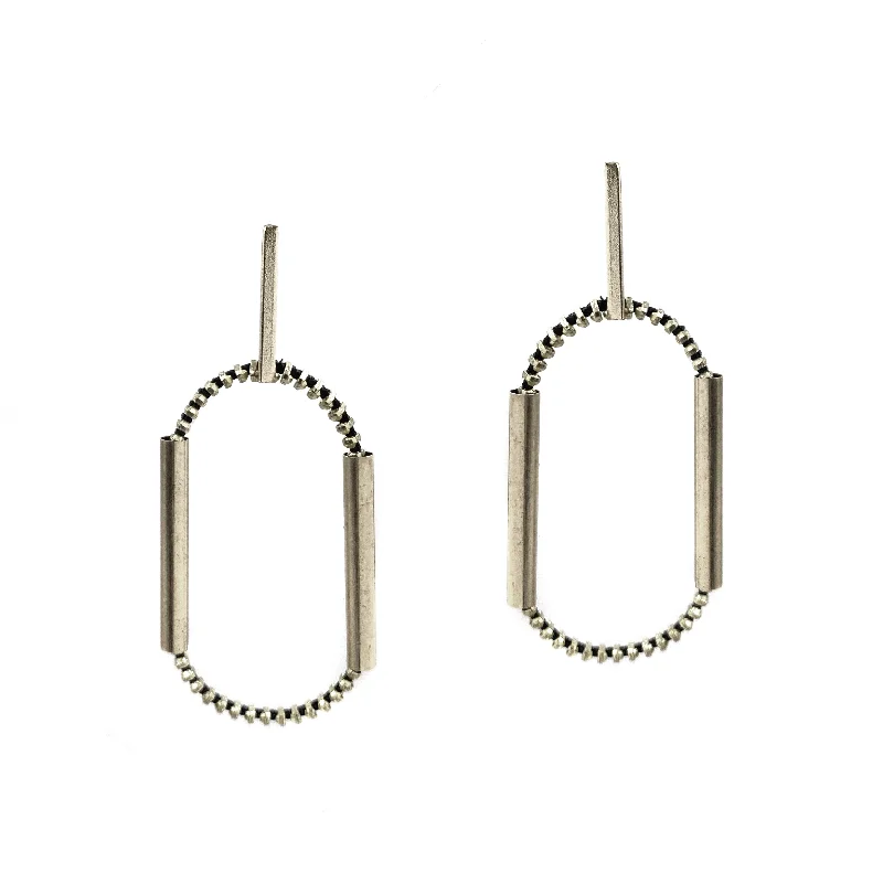 Oval Chain Tube Earring, Silver