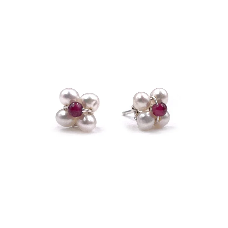 Pearl Cluster Earrings with Garnet