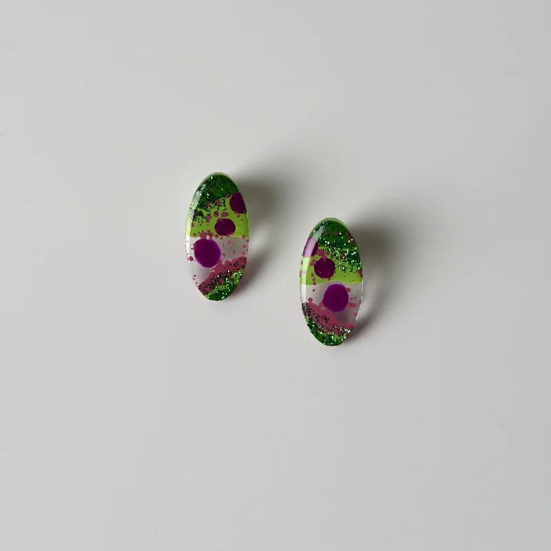 Pink and Green Glitter Oval Studs