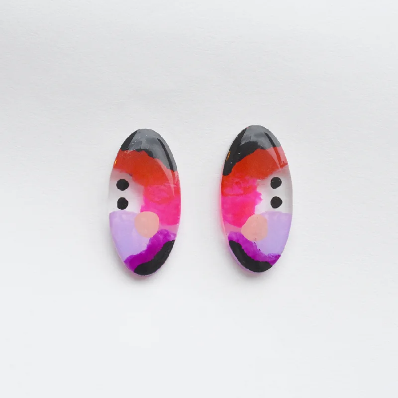 Pink and Red Oval Studs