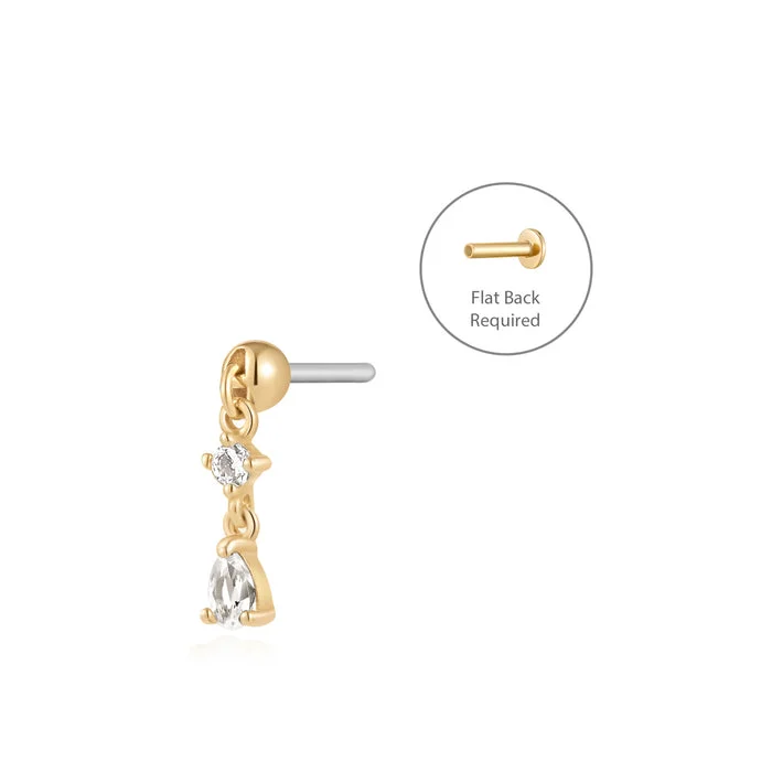 PIPER | White Sapphire Drop Threadless Flatback Earring