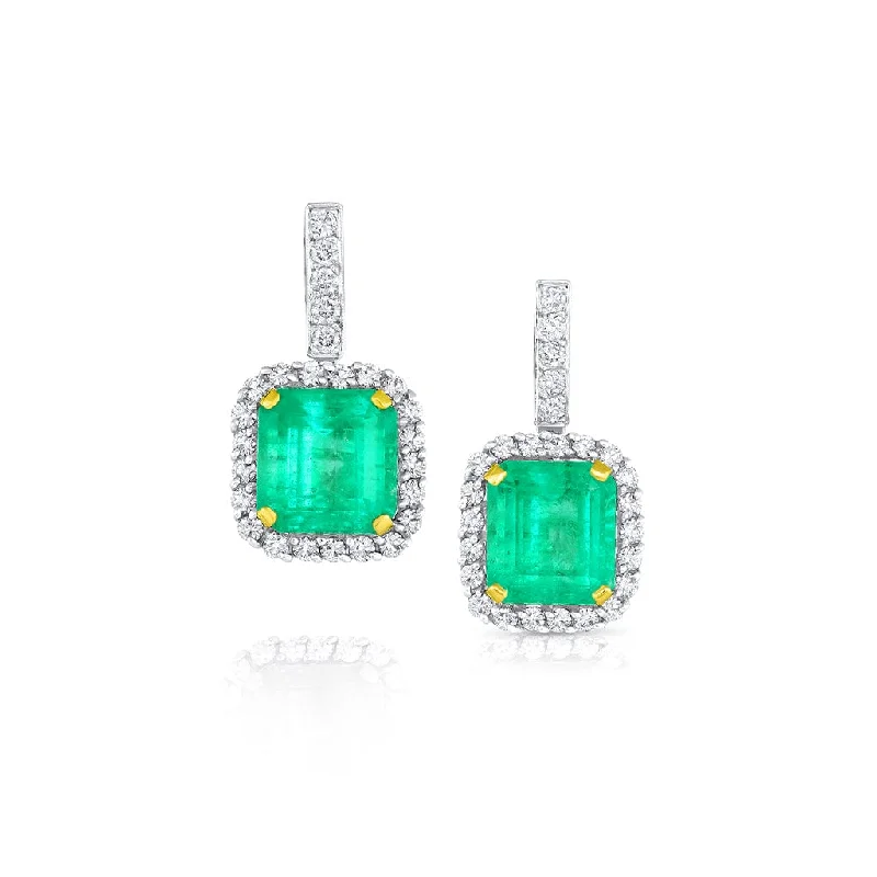 Platinum 18K Gold 11.67ctw Colombian Emerald Diamond Drop Earrings