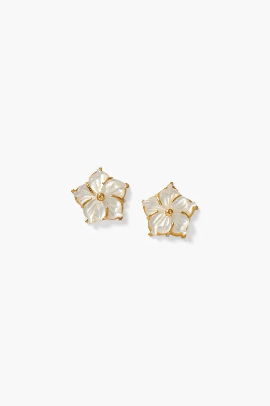 Plumeria Stud Earrings White MOP