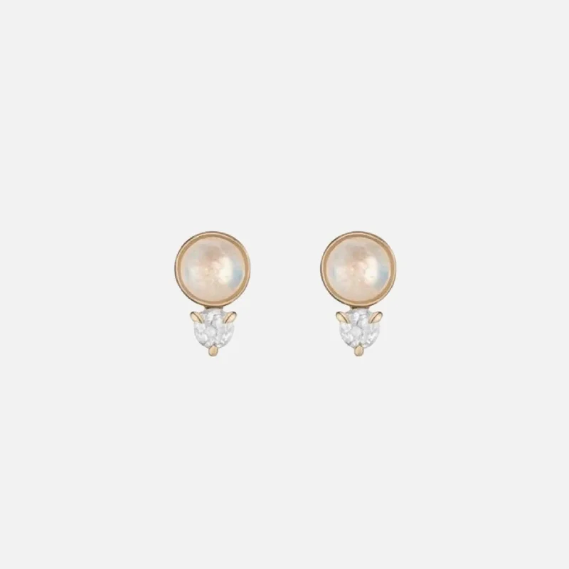 Rainbow Moonstone + Diamond Studs